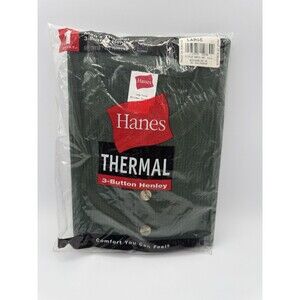 Hanes Men’s Thermal 3-Button Henley Large NOS Y2K Green